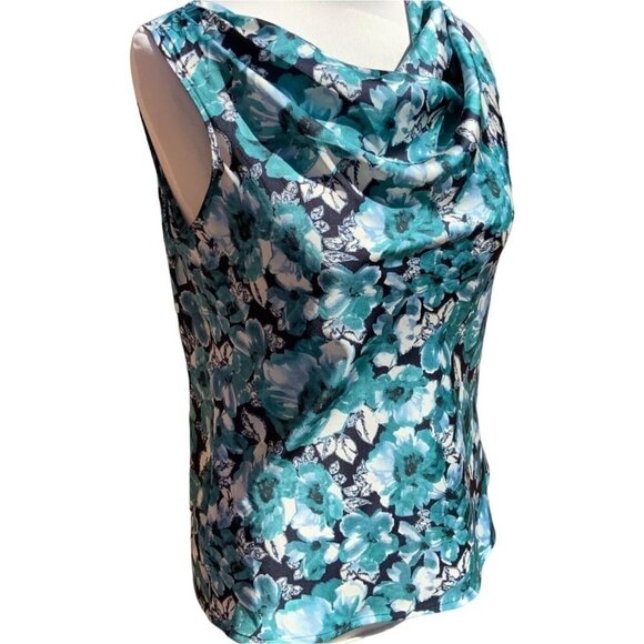 LOFT Tops - Ann Taylor Loft petite turquoise sleeveless cowl neck floral spandex blouse PS